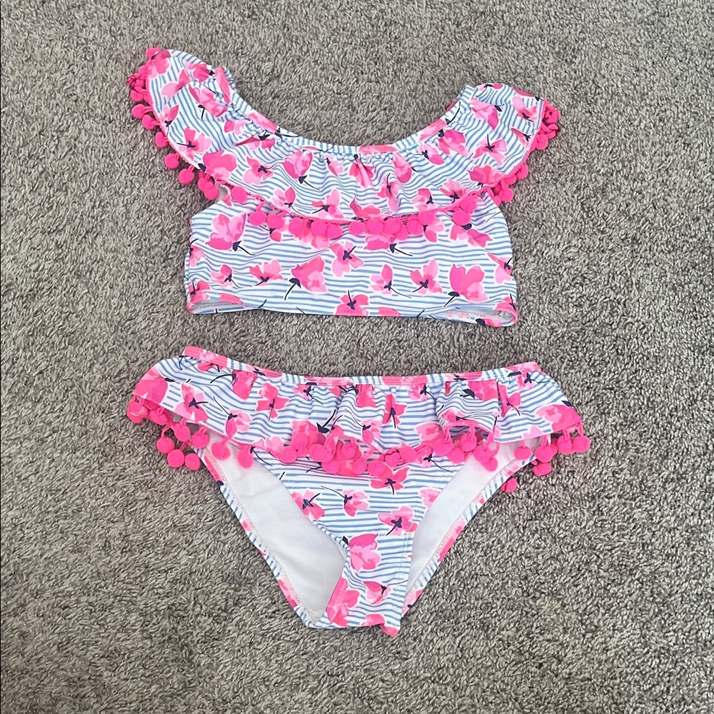 Pink Floral Kids Bikini Set